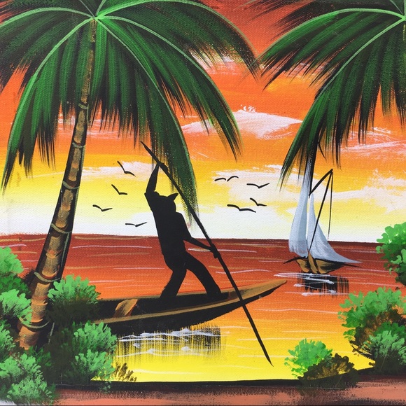 Tropical Sunset Palm Tree Folk Art Painting - Picture 4 of 8